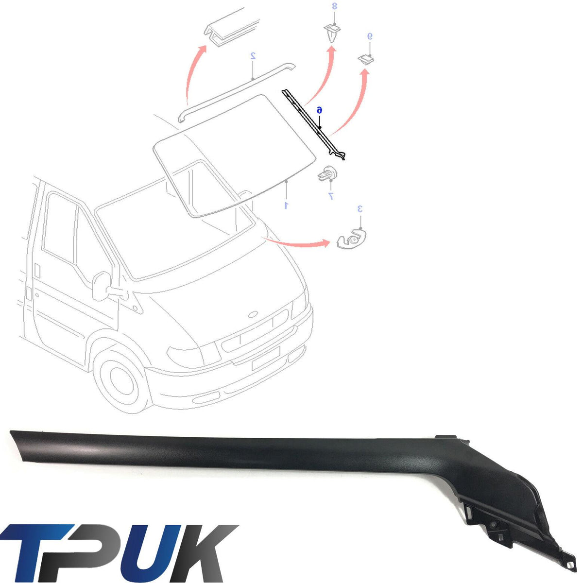 WINDSHIELD WINDSCREEN MOULDING FORD TRANSIT MK6 2000-2006 LEFT SIDE
