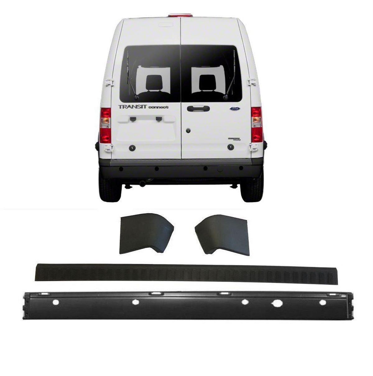 Ford Transit Connect Rear Bumper + Trim + End Caps With Parking Sensors Holes