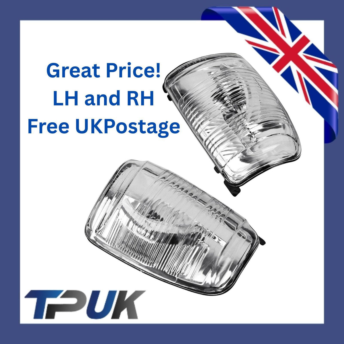 Pair of Clear Wing Mirror Indicator Lenses for Ford Transit Mk8 (2014-Onwards) - Left & Right Side Replacement Light Covers